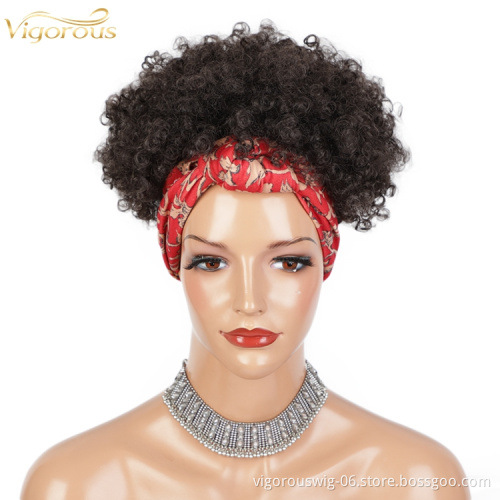 drawstring short Wigs Black Women Grip With Scarf Synthetic Wrap Attached Curly Kinky Hair Band Chignon elastic Headband Wig